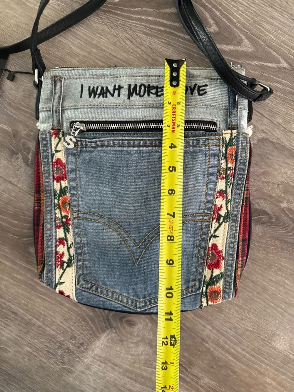 Desigual NWT Denim Crossbody Bag  Embroidery Sequin Patchwork I Want More Love